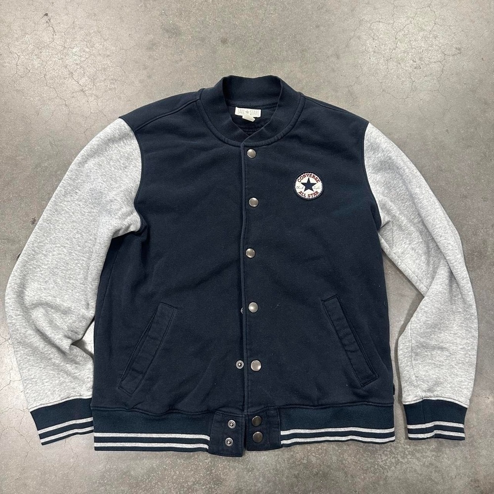 Converse navy & gray button down varsity jacket Size Md